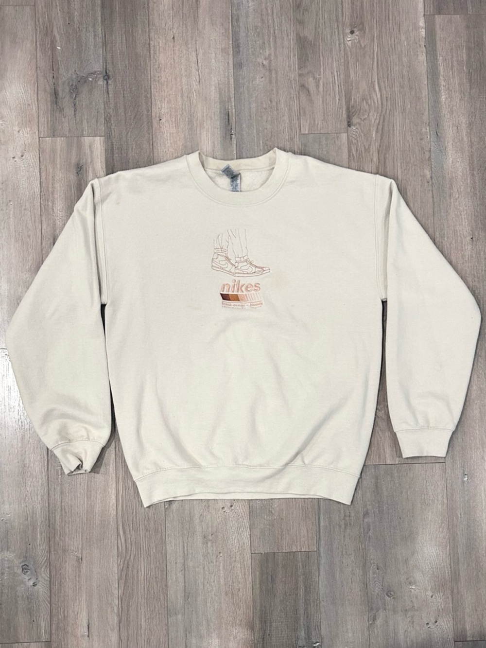 Gildan Nikes Cream Crewneck Sweatshirt with Subtle Graphic